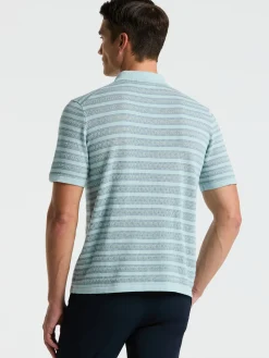 Button-Front Striped Polo Sweater
