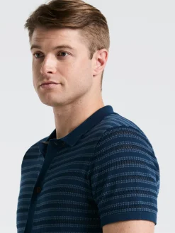 Button-Front Striped Polo Sweater