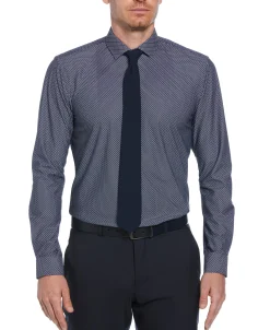 CLEARANCE Slim Fit Knit Black and White Dot Dress Shirt