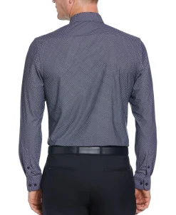 CLEARANCE Slim Fit Knit Black and White Dot Dress Shirt