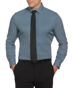 CLEARANCE Slim Fit Total Stretch Tri-Color Striped Print Dress Shirt