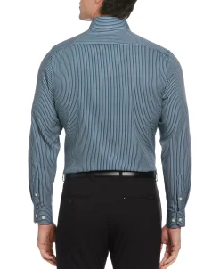 CLEARANCE Slim Fit Total Stretch Tri-Color Striped Print Dress Shirt