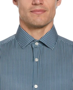 CLEARANCE Slim Fit Total Stretch Tri-Color Striped Print Dress Shirt