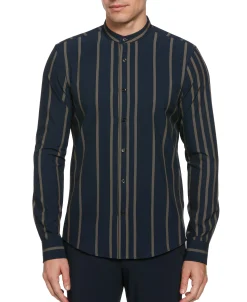 CLEARANCE Slim Fit Total Stretch Striped Banded Collar Shirt