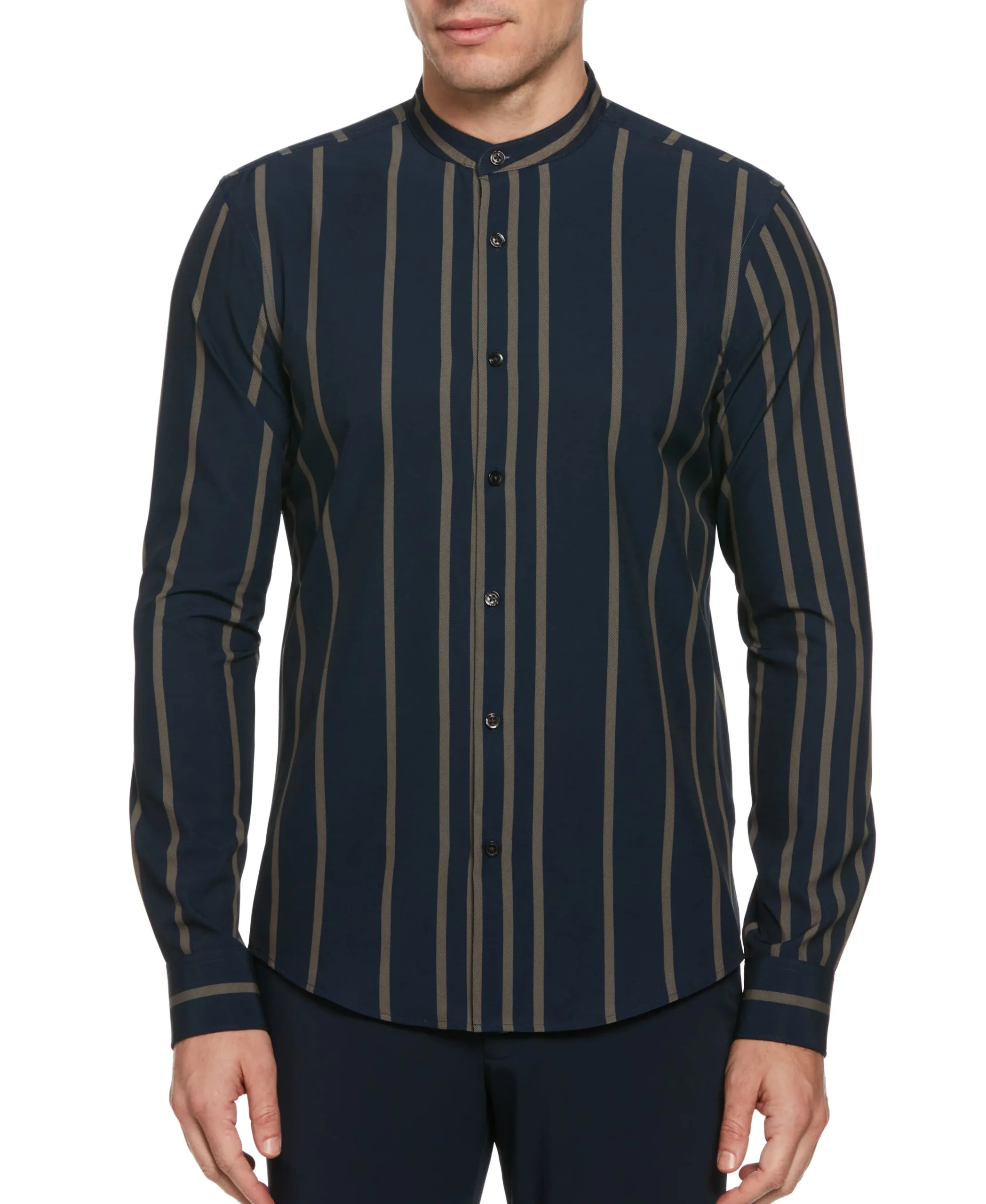 CLEARANCE Slim Fit Total Stretch Striped Banded Collar Shirt