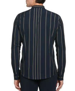 CLEARANCE Slim Fit Total Stretch Striped Banded Collar Shirt