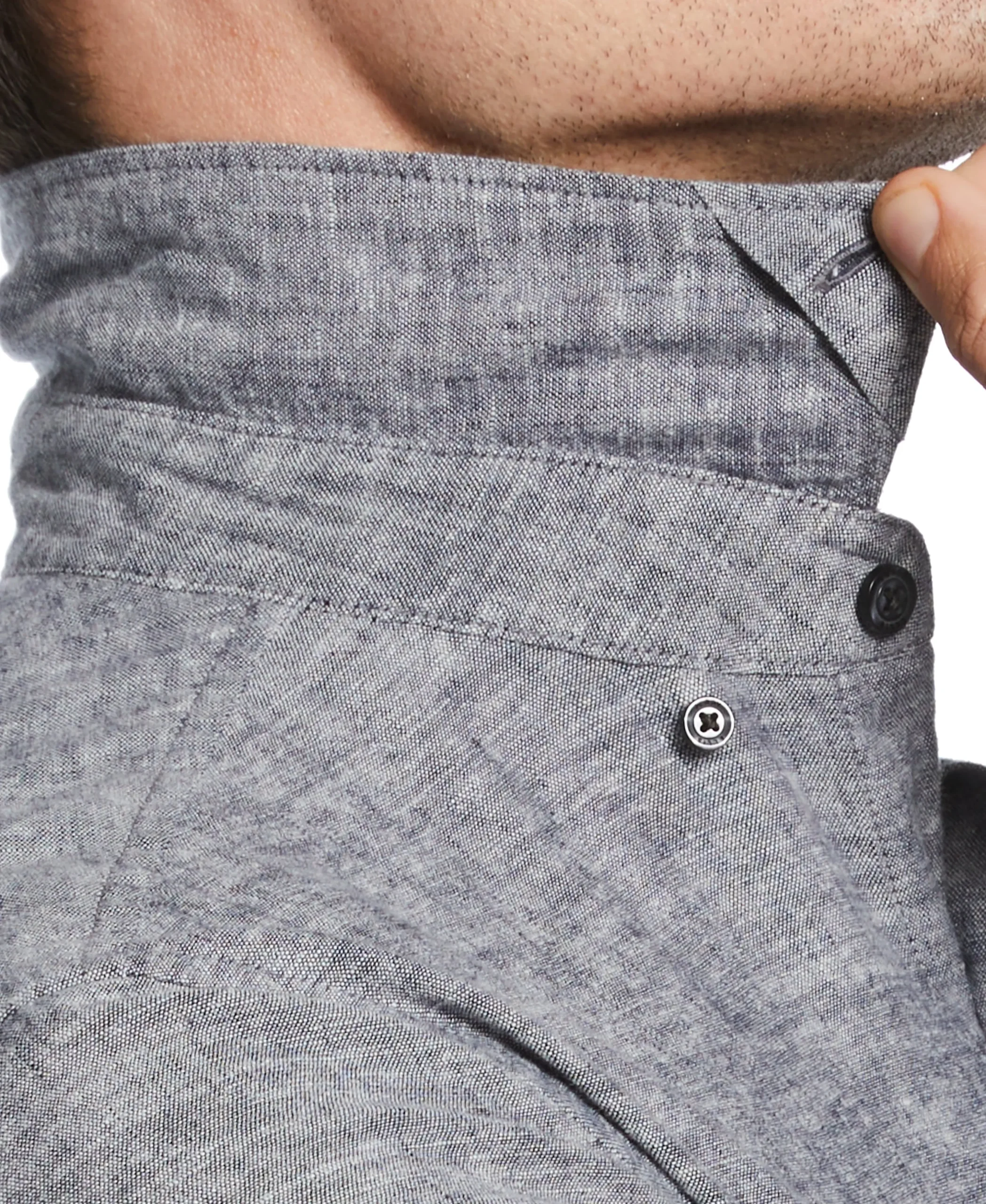 CLEARANCE Untucked Slim Fit Linen Blend Rolled Sleeve Shirt - Navy Blue
