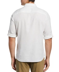 CLEARANCE Untucked Slim Fit Linen Blend Rolled Sleeve Shirt - White