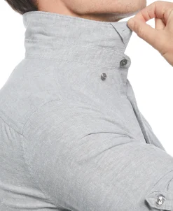 CLEARANCE Untucked Slim Fit Linen Blend Rolled Sleeve Shirt - Gray