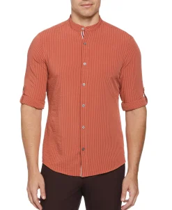 CLEARANCE Untucked Total Stretch Slim Fit Seersucker Shirt - Orange