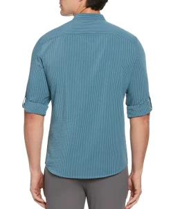 CLEARANCE Untucked Total Stretch Slim Fit Seersucker Shirt - Blue