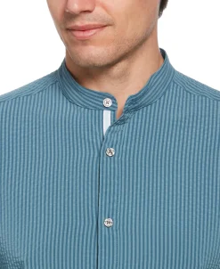 CLEARANCE Untucked Total Stretch Slim Fit Seersucker Shirt - Blue