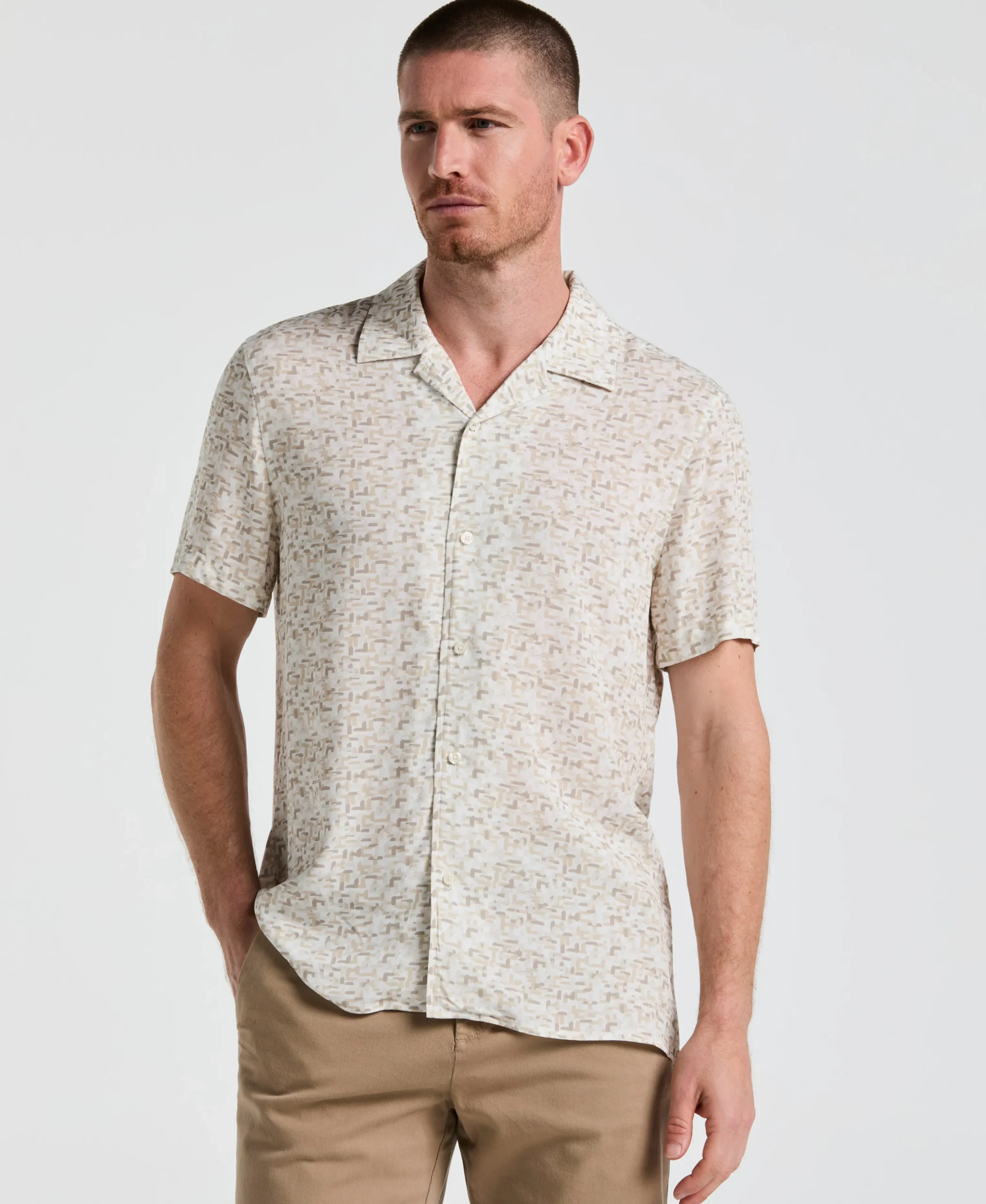 EcoVero™ Brushstroke Print Camp Collar Shirt