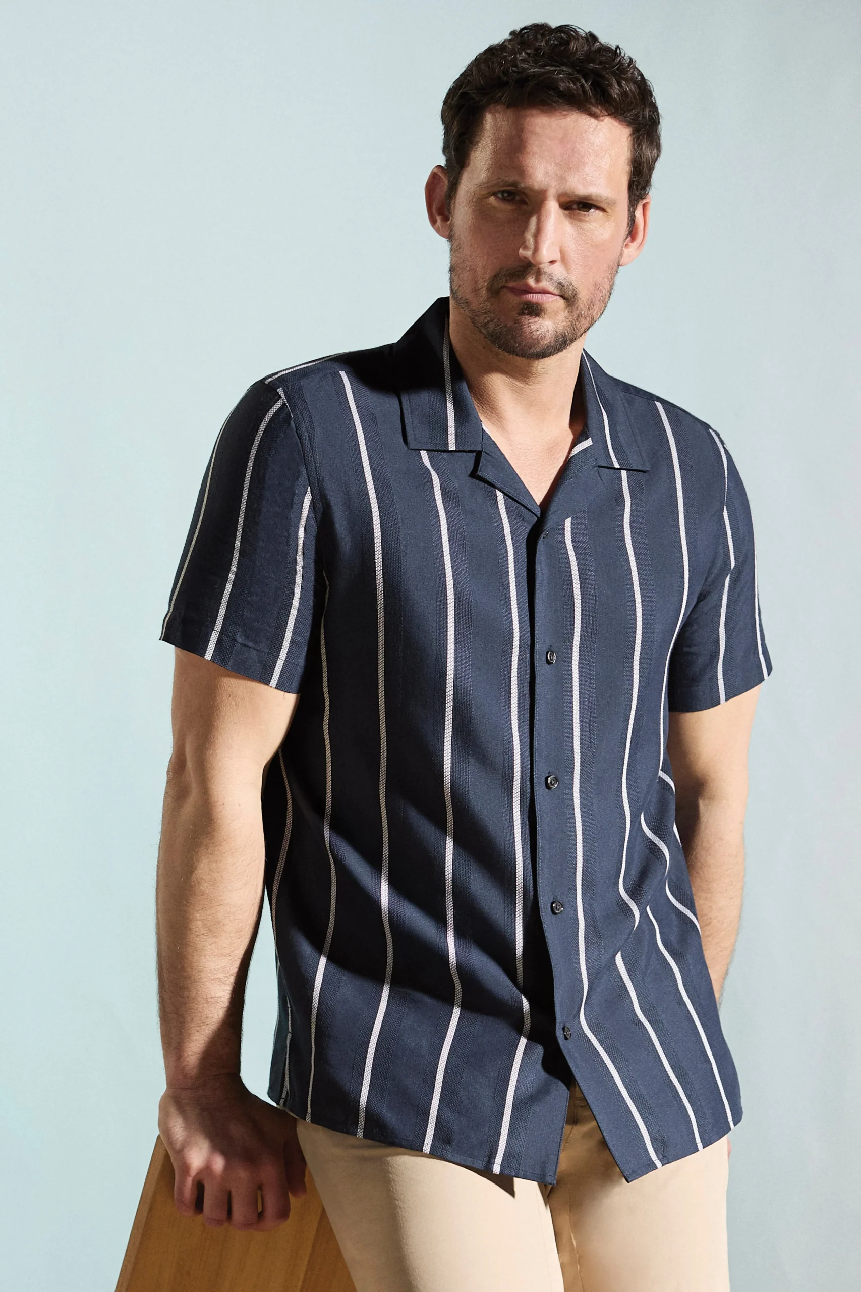 EcoVero™ Striped Camp Collar Shirt