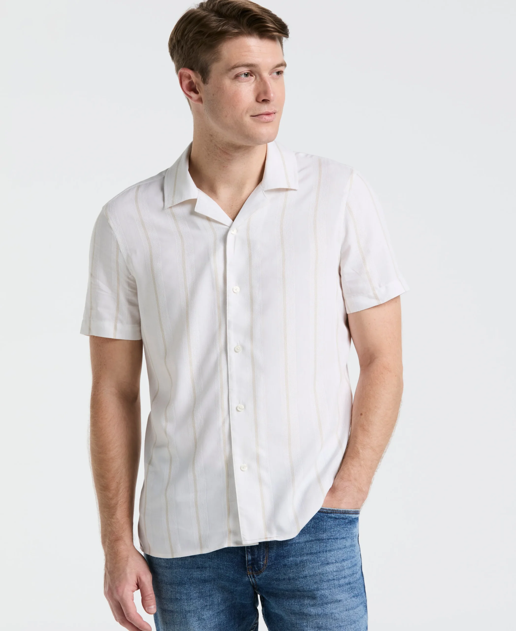 EcoVero™ Striped Camp Collar Shirt