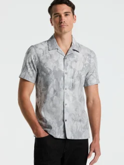 Leaf Print Camp Collar Shirt