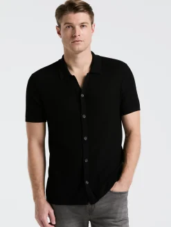 Mesh Button Front Polo Sweater