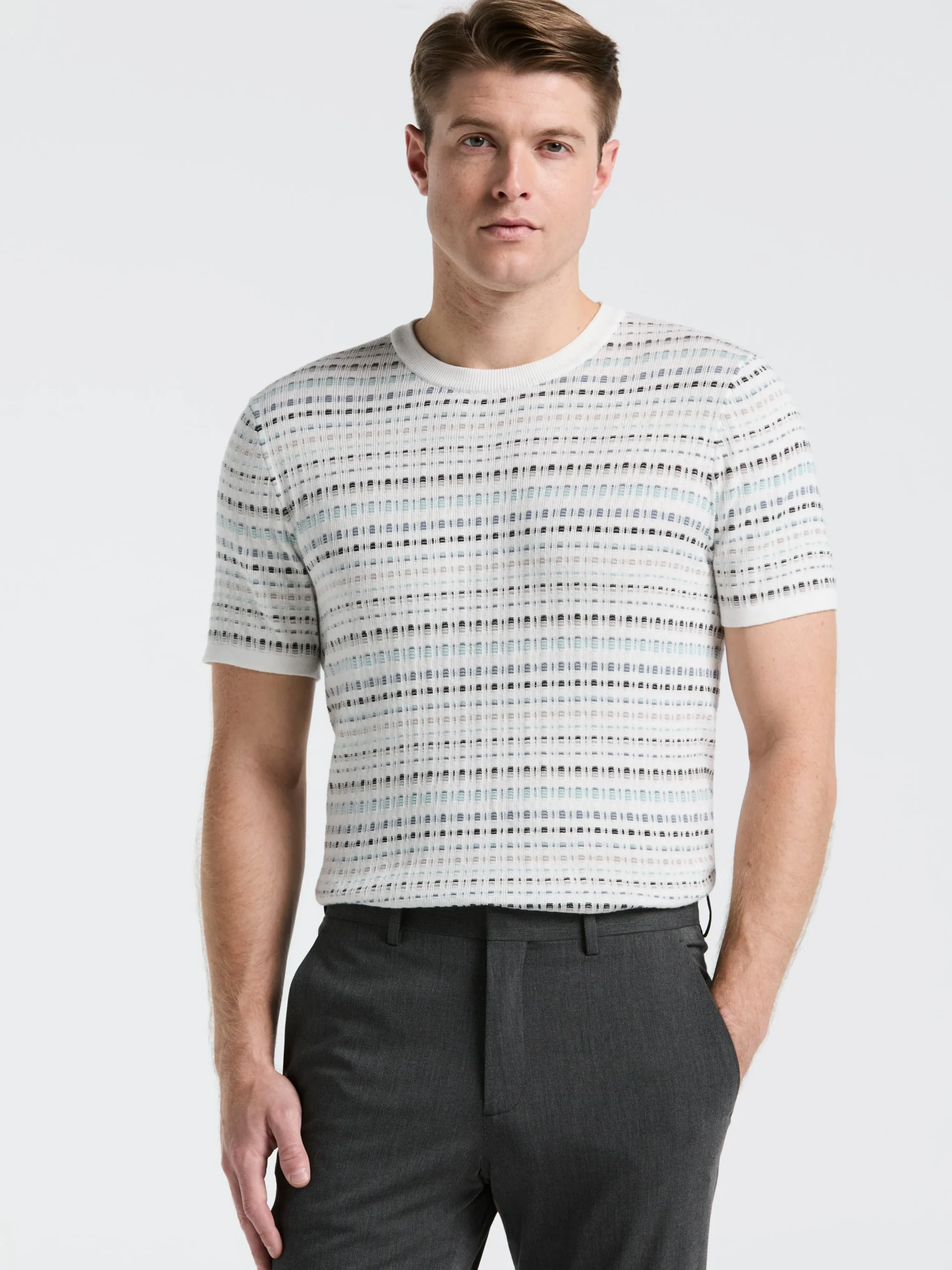 Multi Color Geometric Print Crew Sweater