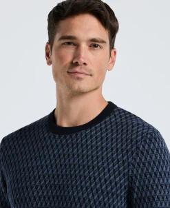 NEW! Cotton Blend Geo Jacquard Crew Neck Sweater