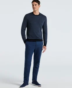NEW! Cotton Blend Geo Jacquard Crew Neck Sweater