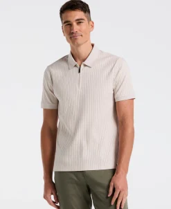 NEW! Ribbed Quarter Zip Heathered Polo