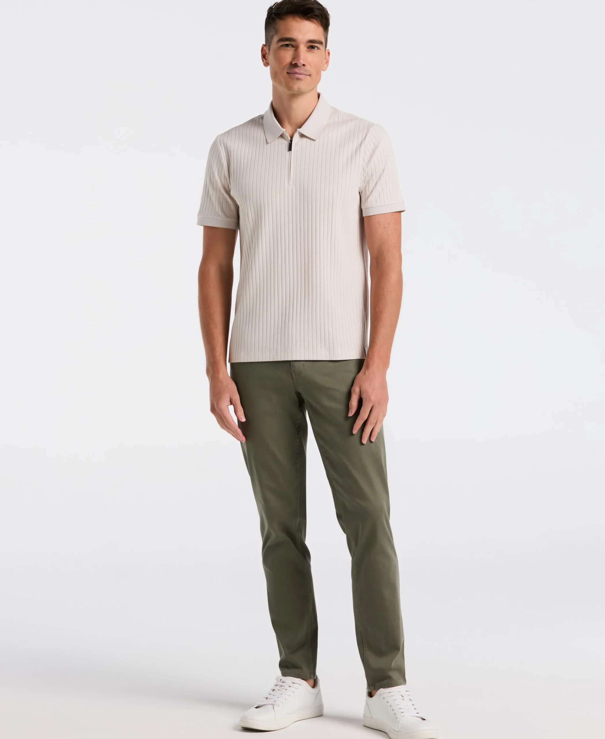 NEW! Ribbed Quarter Zip Heathered Polo