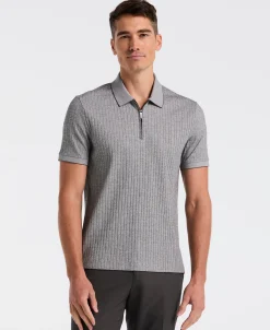 NEW! Ribbed Quarter Zip Heathered Polo
