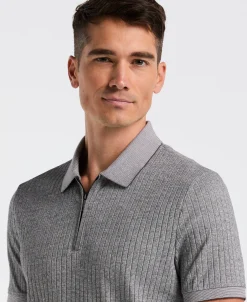 NEW! Ribbed Quarter Zip Heathered Polo