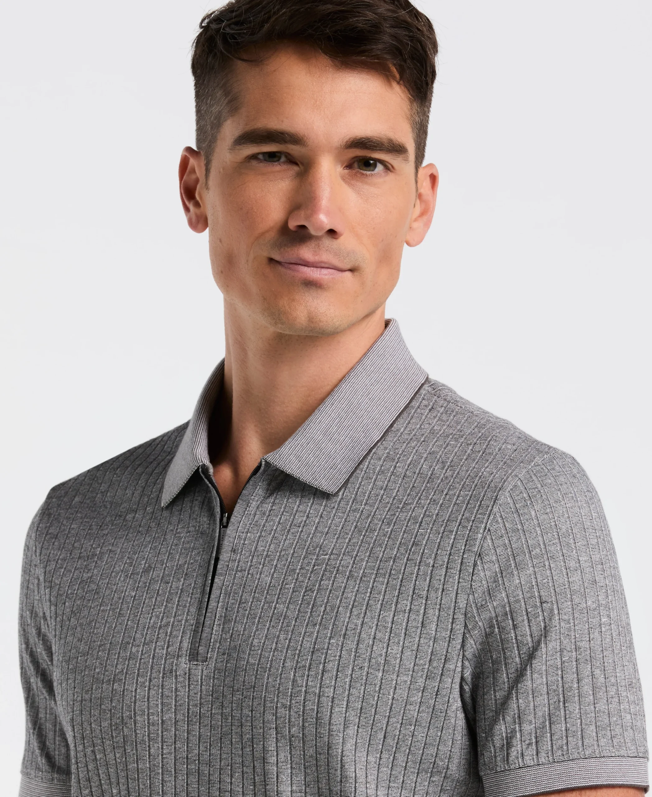 NEW! Ribbed Quarter Zip Heathered Polo