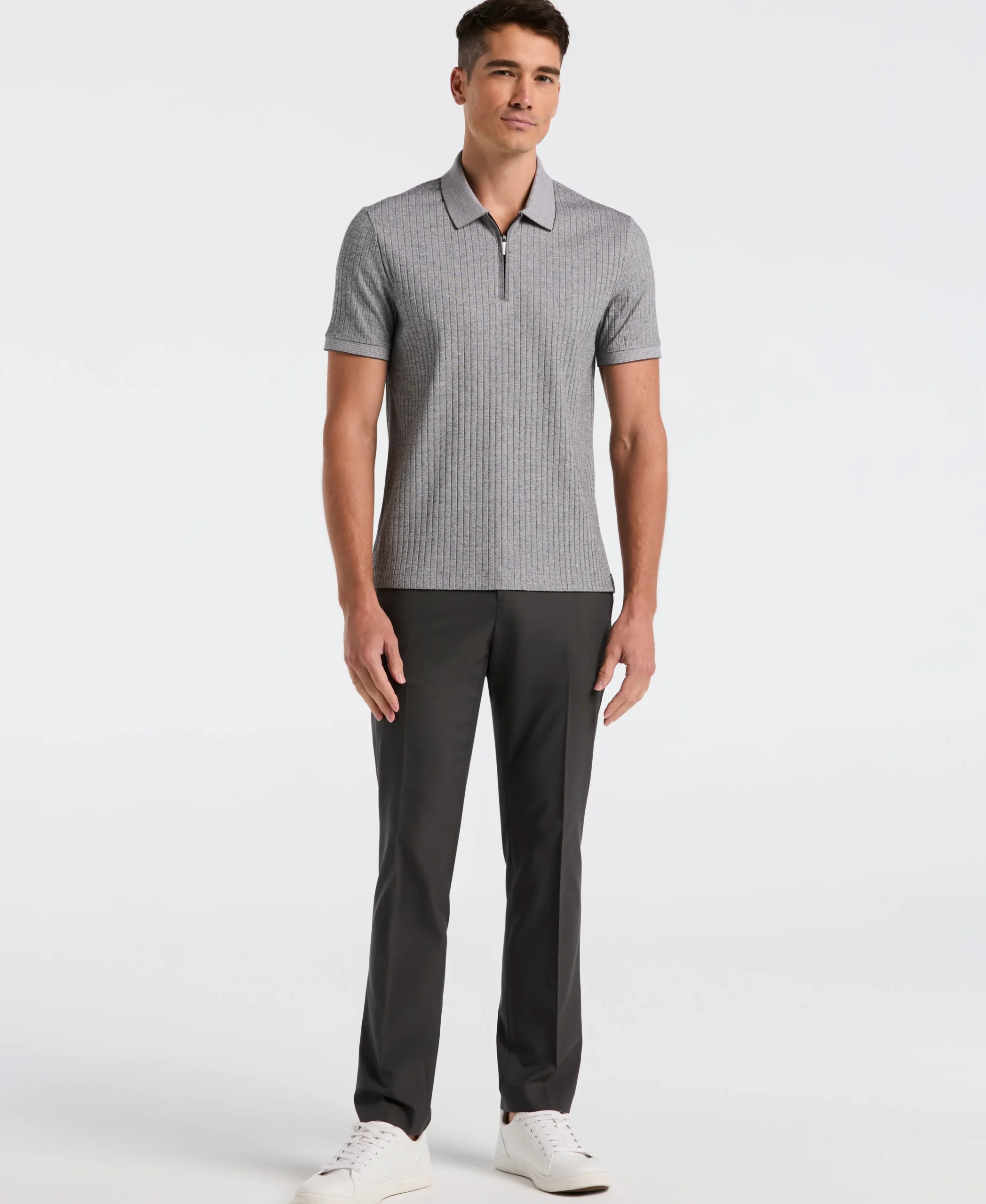 NEW! Ribbed Quarter Zip Heathered Polo
