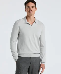 NEW! Tech Knit Open Collar Sweater Polo Long Sleeve
