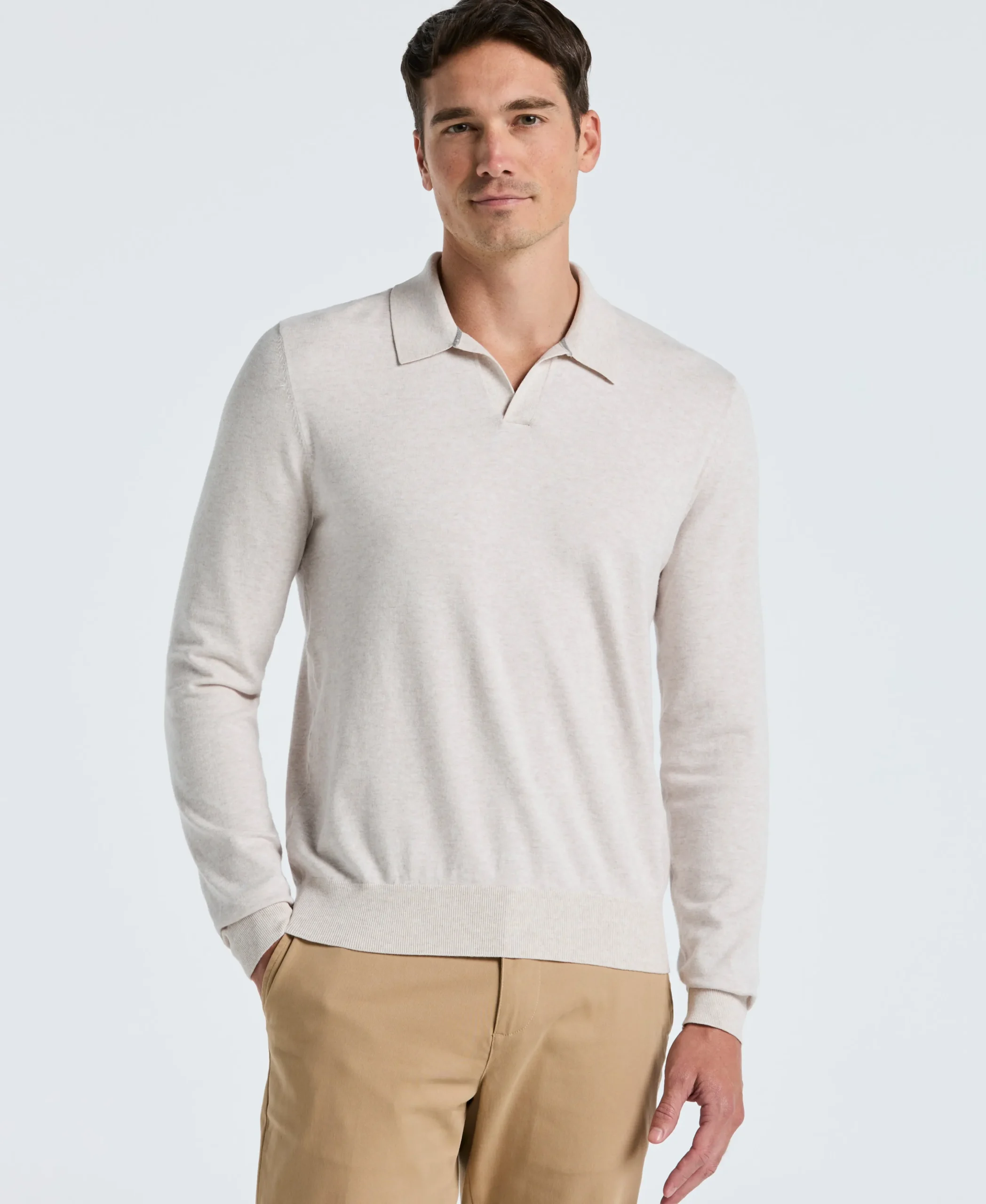 NEW! Tech Knit Open Collar Sweater Polo Long Sleeve