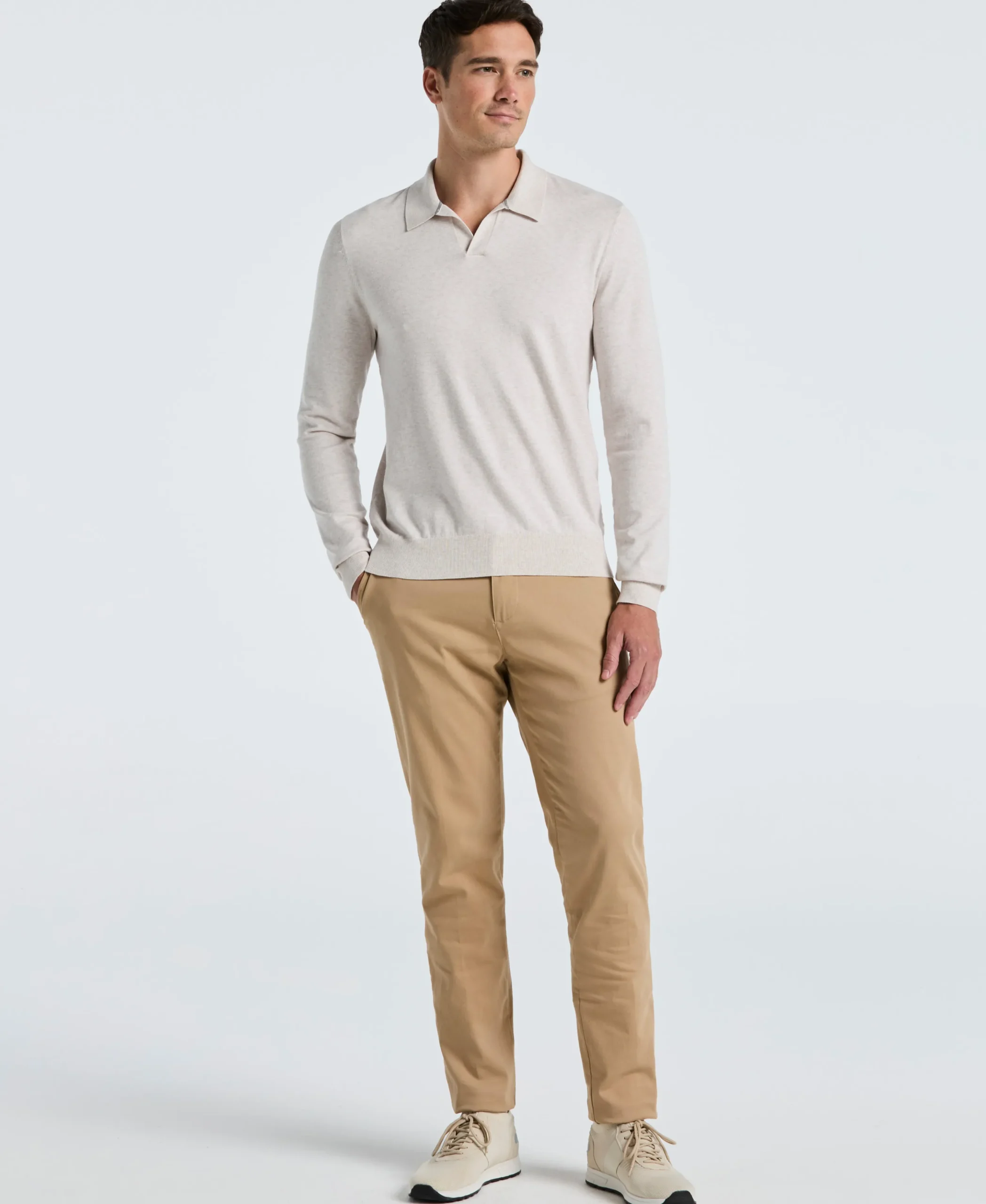 NEW! Tech Knit Open Collar Sweater Polo Long Sleeve