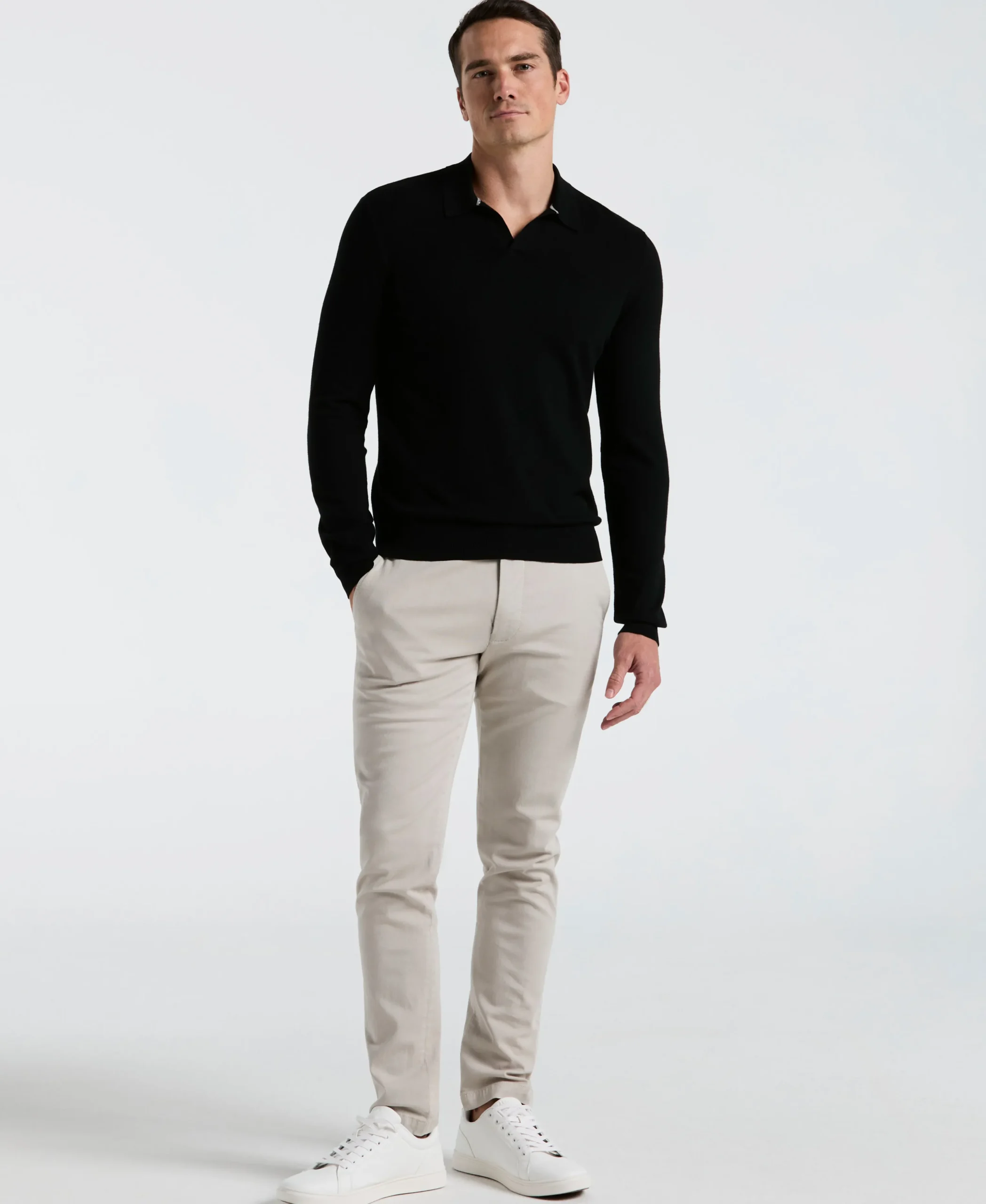 NEW! Tech Knit Open Collar Sweater Polo Long Sleeve