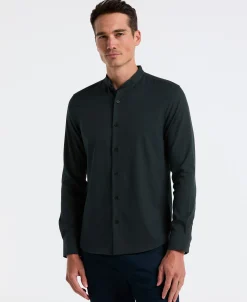 NEW! Untucked Total Stretch Slim Fit Banded Collar Shirt - Green
