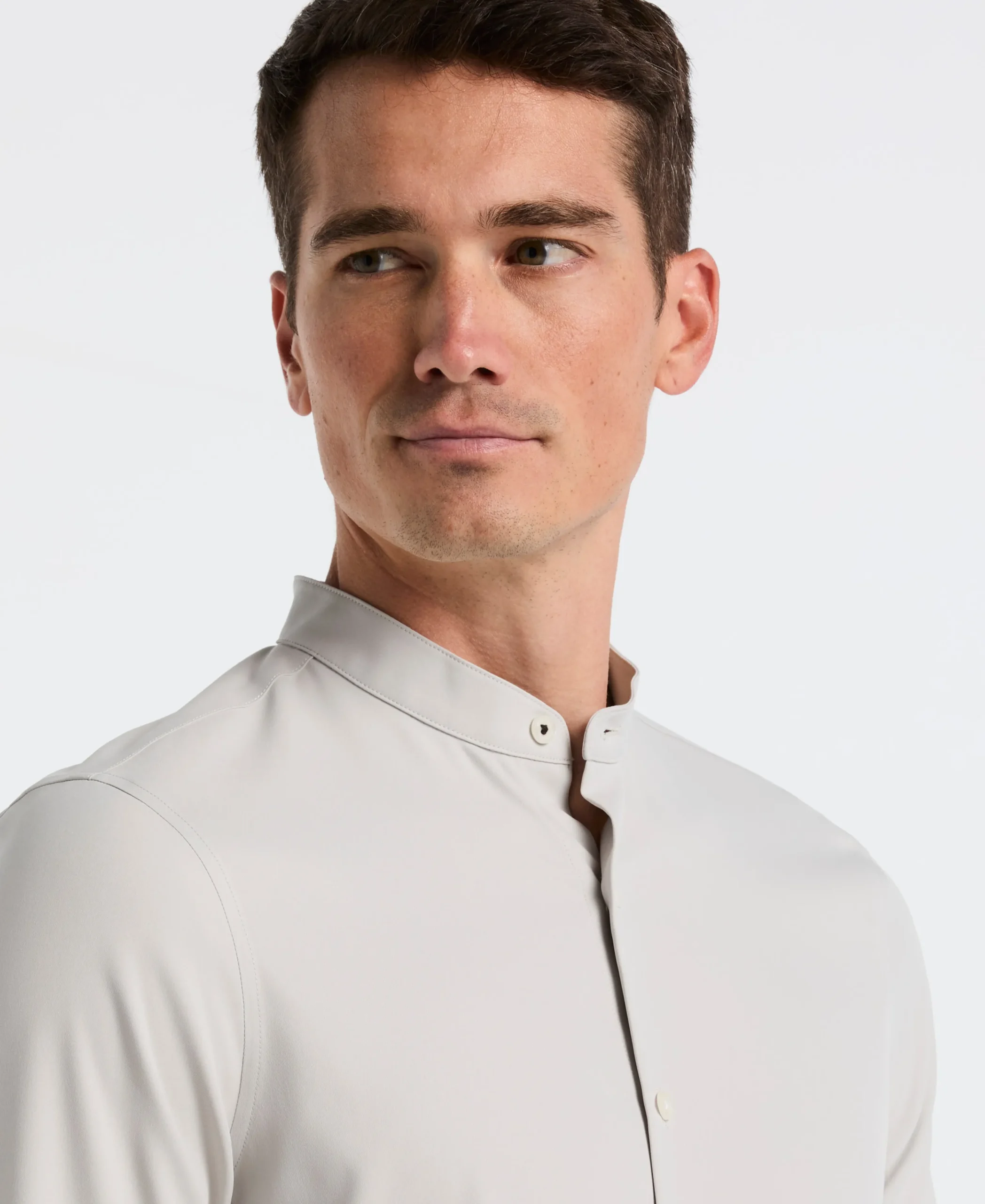 NEW! Untucked Total Stretch Slim Fit Banded Collar Shirt - Gray