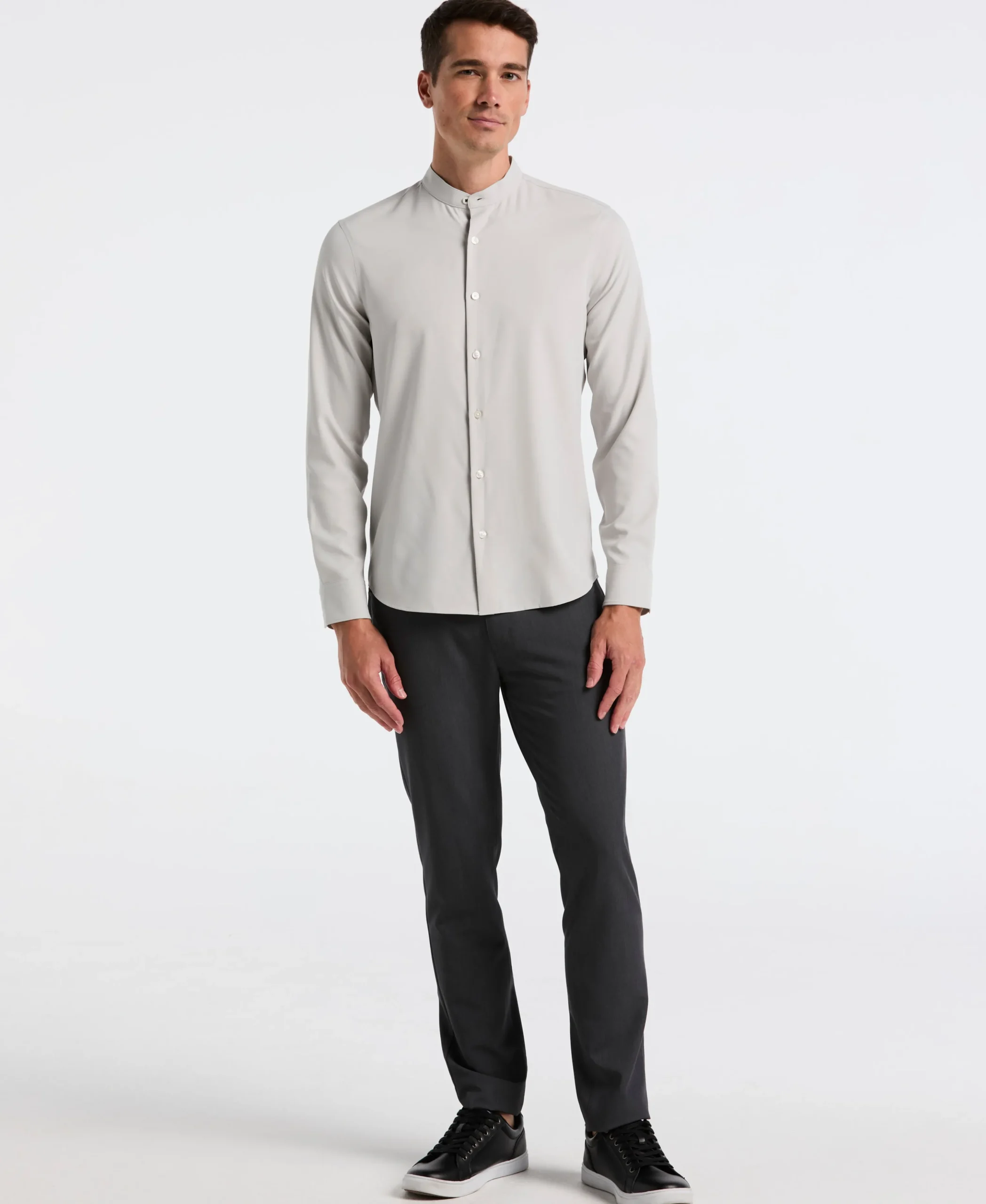 NEW! Untucked Total Stretch Slim Fit Banded Collar Shirt - Gray