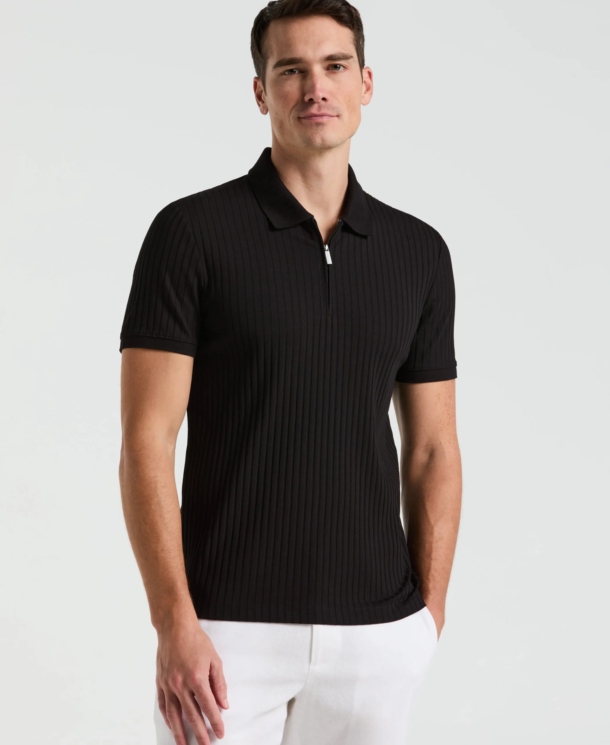 Ribbed Quarter Zip Polo