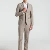 Skinny Fit Tan Windowpane Pattern Suit