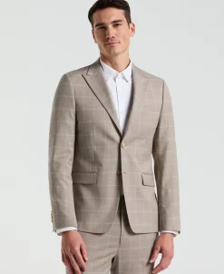 Skinny Fit Tan Windowpane Pattern Suit