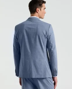 Slim Fit Blue Plaid Print Suit