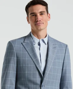 Slim Fit Blue Windowpane Pattern Suit