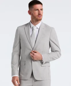 Slim Fit Gray Seersucker Stripe Suit