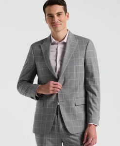 Slim Fit Gray Windowpane Pattern Suit