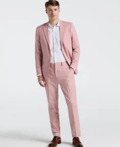 Slim Fit Pink Solid Linen Blend Suit