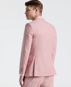 Slim Fit Pink Solid Linen Blend Suit