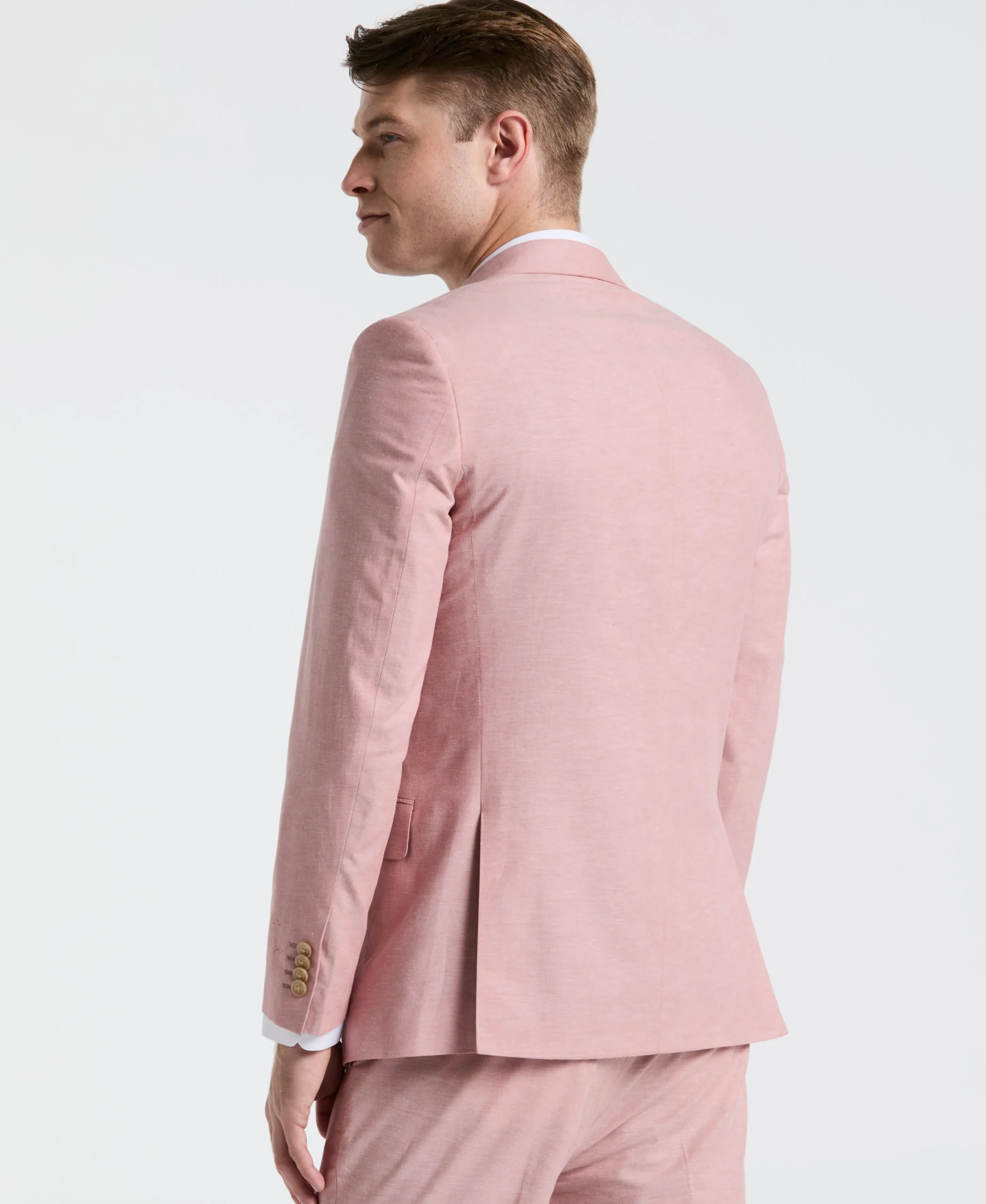 Slim Fit Pink Solid Linen Blend Suit
