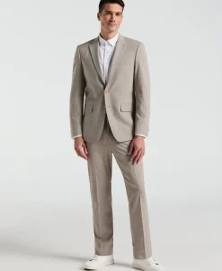Slim Fit Tan Plaid Print Suit
