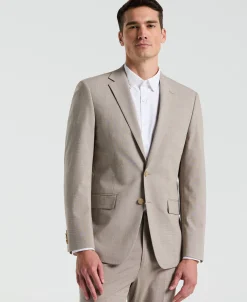 Slim Fit Tan Plaid Print Suit