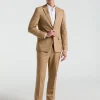 Slim Fit Tan Solid Cotton Blend Suit